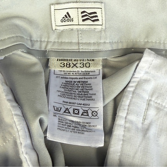 adidas Men's Light Gray Flat Front Pants #141 - Picture 2 of 2